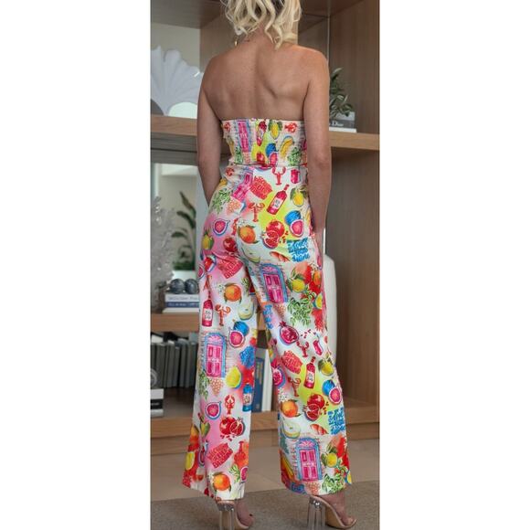 Endless Moon Strapless Wine/Fruit Printed Jumpsuit Smocked Back Sz M NWT - Picture 2 of 5